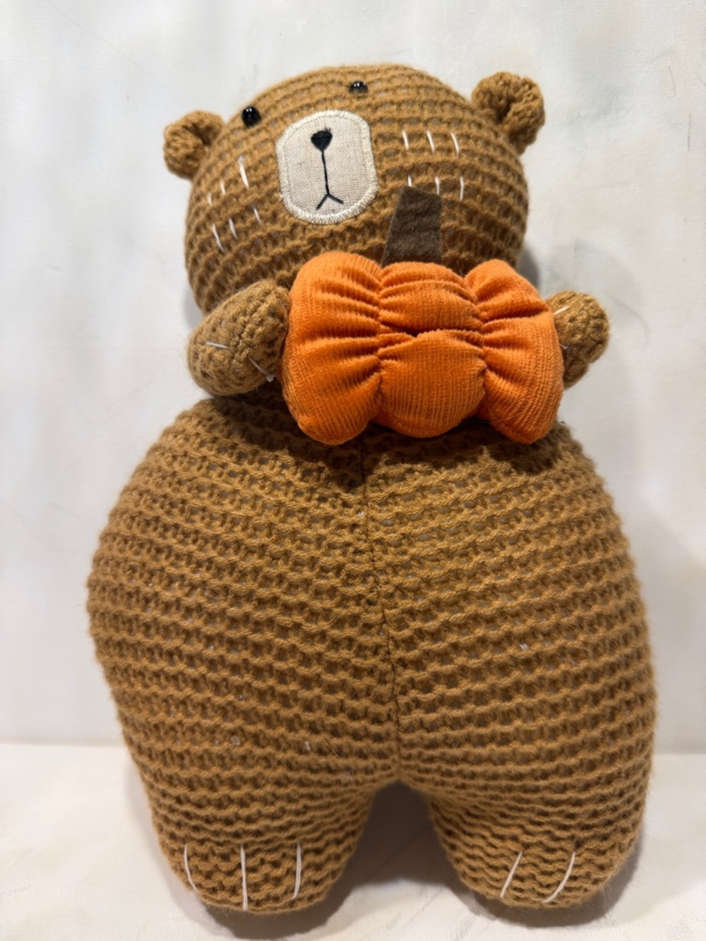 Plush Knit Brown Bear Toy with Orange Pumpkin - Kids Toys